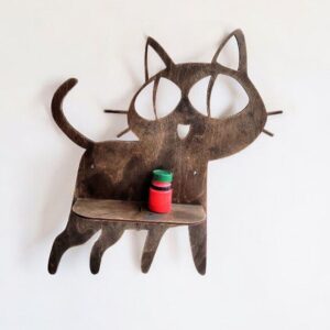 Intra απο ξύλο plywood 3mm-4mm πάχος – Ξύλινο ράφι τοίχου σε σχήμα γάτας 12x15 cm INTRAVECTRY-MY544835