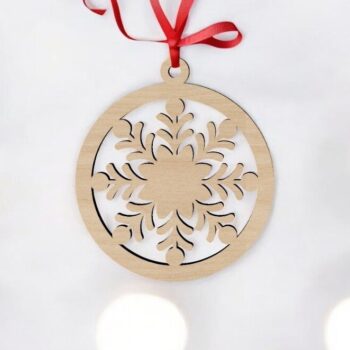 Intra απο ξύλο plywood 3mm-4mm πάχος – Χριστουγεννιάτικη μπάλα με νιφάδα χιονιού 20x20 cm INTRAVECTRY-MY545729 - Image 1