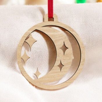 Intra απο ξύλο plywood 3mm-4mm πάχος – Ημισέληνος με μπιχλιμπίδι αστεριών 30x35 cm INTRAVECTRY-MY548029 - Image 1