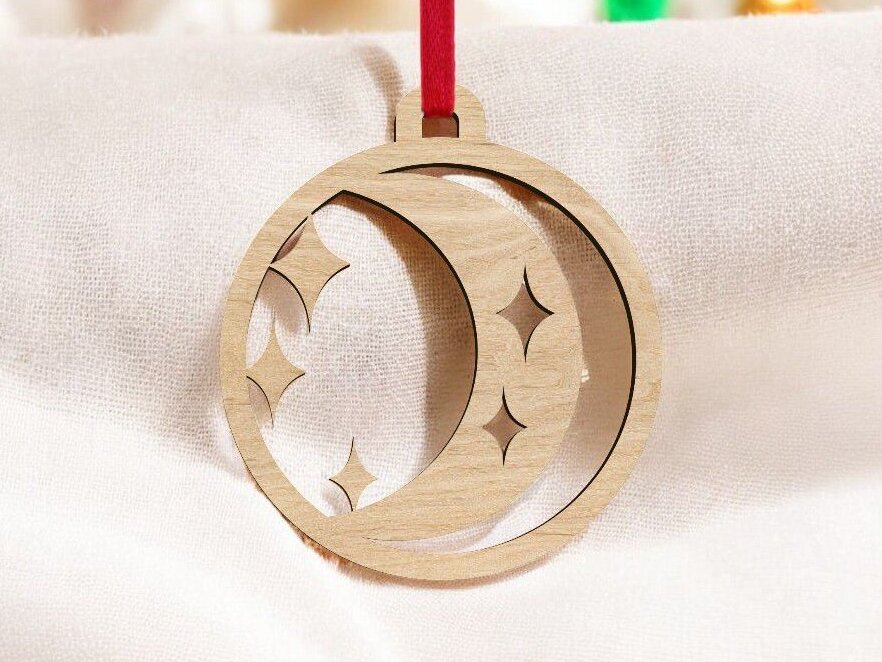 Intra απο ξύλο plywood 3mm-4mm πάχος – Ημισέληνος με μπιχλιμπίδι αστεριών 25x25 cm INTRAVECTRY-MY553104