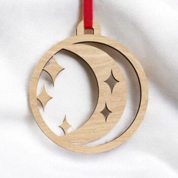 Intra απο ξύλο plywood 3mm-4mm πάχος – Ημισέληνος με μπιχλιμπίδι αστεριών 30x35 cm INTRAVECTRY-MY548029 - Image 2