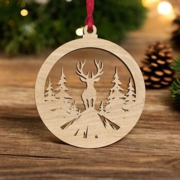 Intra απο ξύλο plywood 3mm-4mm πάχος – Τάρανδος Woodland Scene Bauble 40x40 cm INTRAVECTRY-MY548194 - Image 1