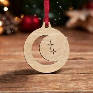 Intra απο ξύλο plywood 3mm-4mm πάχος – Φεγγάρι και αστέρια Χριστουγεννιάτικο μπιχλιμπίδι 15x15 cm INTRAVECTRY-MY549001