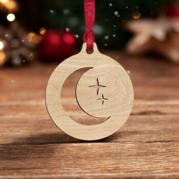 Intra απο ξύλο plywood 3mm-4mm πάχος – Φεγγάρι και αστέρια Χριστουγεννιάτικο μπιχλιμπίδι 15x15 cm INTRAVECTRY-MY549001 - Image 1