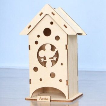 Intra απο ξύλο plywood 3mm-4mm πάχος – Θέμα ποντικιού Tea Bag House 10x10 cm INTRAVECTRY-MY544559 - Image 1