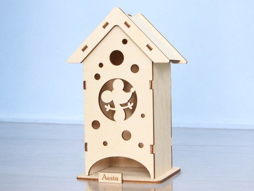 Intra απο ξύλο plywood 3mm-4mm πάχος – Θέμα ποντικιού Tea Bag House 45x50 cm INTRAVECTRY-MY547054