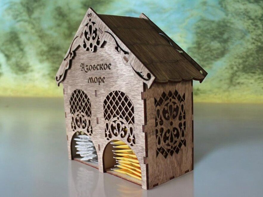 Intra απο ξύλο plywood 3mm-4mm πάχος – Tea House από κόντρα πλακέ με 2 διαμερίσματα 15x15 cm INTRAVECTRY-MY543910