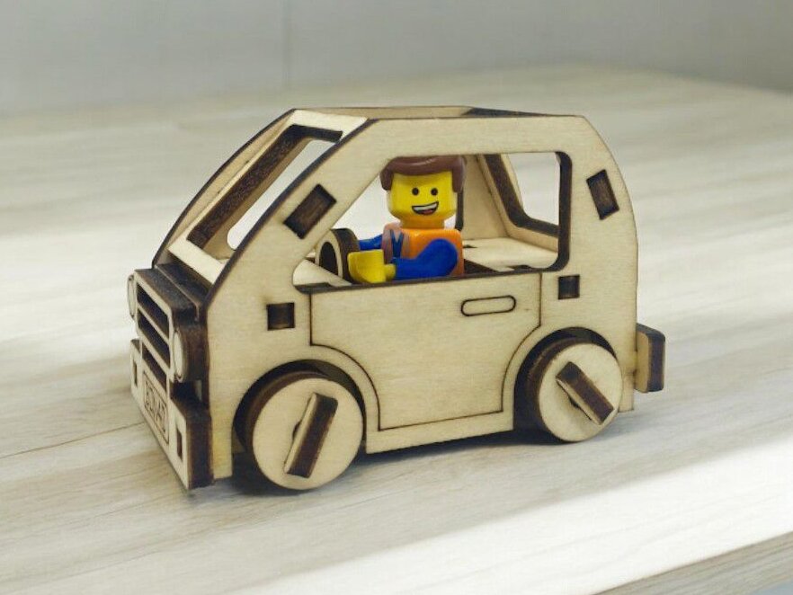 Intra απο ξύλο plywood 3mm-4mm πάχος – Παιχνίδι 3D Ξύλινου Μοντέλου Lego Smart Car 10x10 cm INTRAVECTRY-MY545001