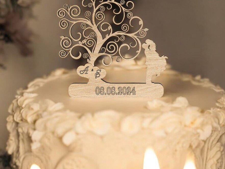 Intra απο ξύλο plywood 3mm-4mm πάχος – Couple Under Tree of Love Topper Γαμήλιας Τούρτας 15x20 cm INTRAVECTRY-MY546993
