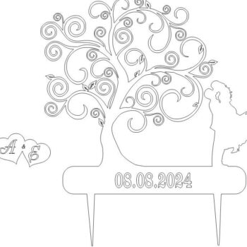 Intra απο ξύλο plywood 3mm-4mm πάχος – Couple Under Tree of Love Topper Γαμήλιας Τούρτας 40x45 cm INTRAVECTRY-MY543948 - Image 2