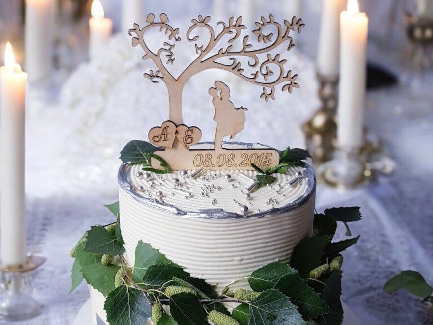 Intra απο ξύλο plywood 3mm-4mm πάχος – Ρομαντικό κάλυμμα γαμήλιας τούρτας 40x45 cm INTRAVECTRY-MY543949