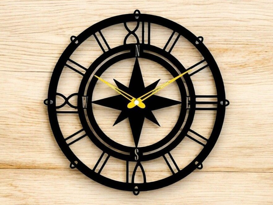 Intra απο ξύλο plywood 3mm-4mm πάχος – Ρολόι τοίχου πυξίδα 12x15 cm INTRAVECTRY-MY557088