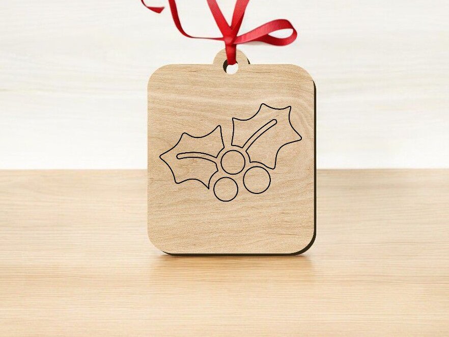 Intra απο ξύλο plywood 3mm-4mm πάχος – Χριστουγεννιάτικο στολίδι με χαραγμένο γκι 40x45 cm INTRAVECTRY-MY544180