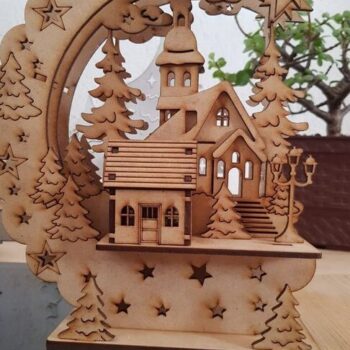 Intra απο ξύλο plywood 3mm-4mm πάχος – Διακόσμηση Χριστουγεννιάτικου χωριού Half Moon Light Up 40x45 cm INTRAVECTRY-MY548627 - Image 2