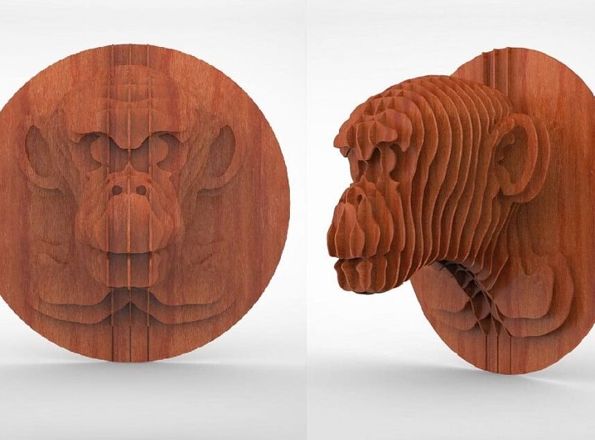 Intra απο ξύλο plywood 3mm-4mm πάχος – Monkey Trophy Head 3D ξύλινο κιτ μοντέλου παζλ ξύλο 3mm 30x35 cm INTRAVECTRY-MY557313