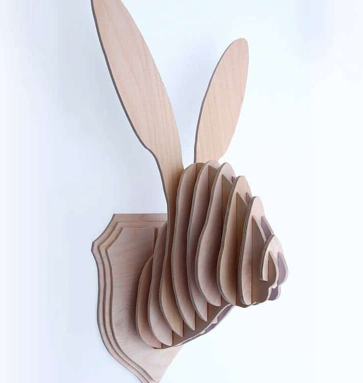 Intra απο ξύλο plywood 3mm-4mm πάχος – 3D Διακόσμηση τοίχου με ξύλινο κεφάλι κουνελιού 30x30 cm INTRAVECTRY-MY545176