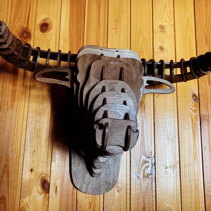 Intra απο ξύλο plywood 3mm-4mm πάχος – 3D Ξύλινο Διακόσμηση Τοίχου Κεφαλής Ταύρου 30x35 cm INTRAVECTRY-MY545178