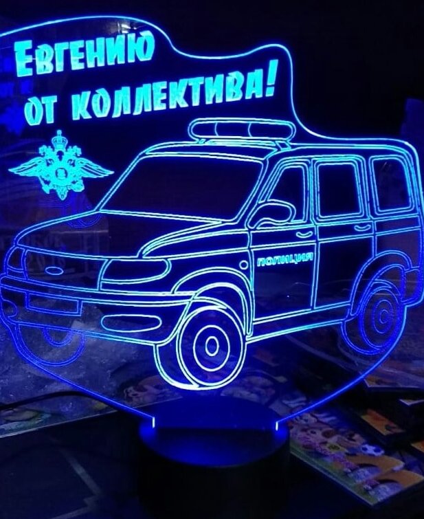 Intra απο ξύλο plywood 3mm-4mm πάχος – ξύλο χαρακτικής λέιζερ 3D Illusion Ford Police Car με ακρυλικό φωτιστικό νύχτας 20x25 cm INTRAVECTRY-MY556109