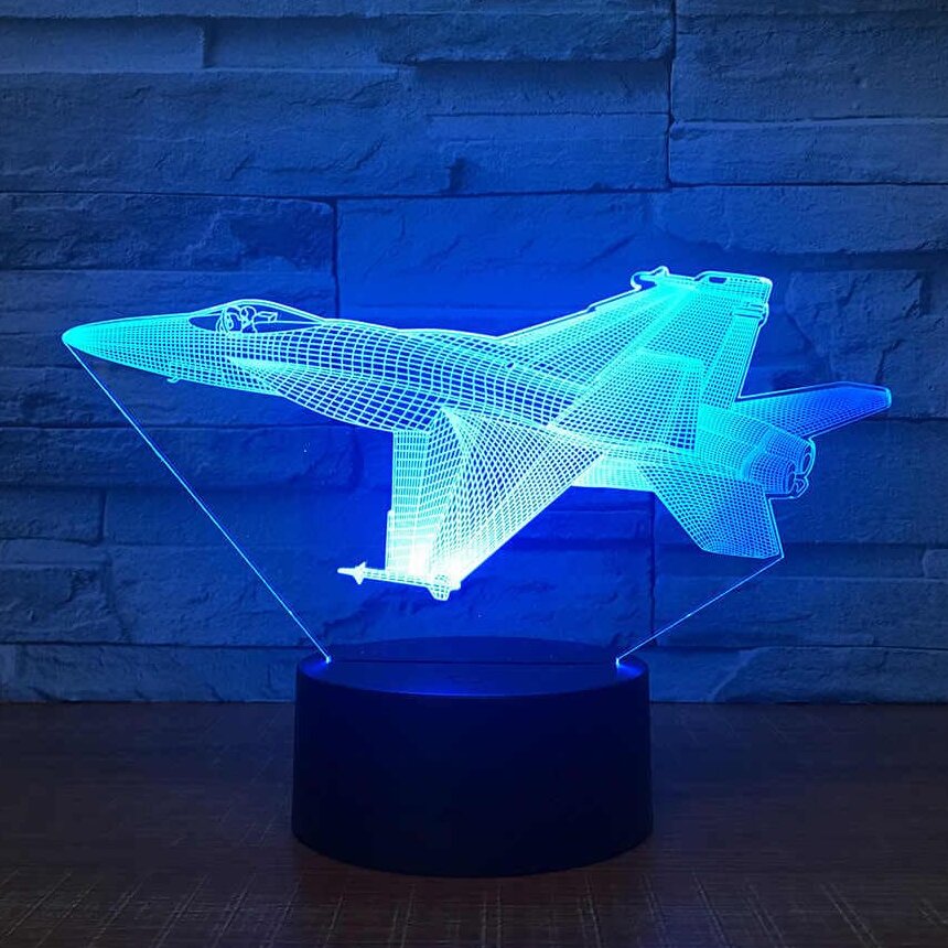 Intra απο ξύλο plywood 3mm-4mm πάχος – Λυχνία φωτός νύχτας 3D Illusion Fighter Jet χαραγμένη με λέιζερ 40x45 cm INTRAVECTRY-MY556445