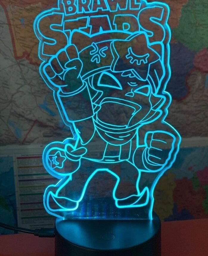 Intra απο ξύλο plywood 3mm-4mm πάχος – Λαμπτήρας νύχτας με χαραγμένο με λέιζερ Brawl Stars 3D Illusion 50x60 cm INTRAVECTRY-MY556450