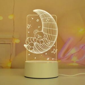 Intra απο ξύλο plywood 3mm-4mm πάχος – Λάμπα νύχτας με χαραγμένο με λέιζερ Baby Bear Moon 3D Illusion Night Light 30x35 cm INTRAVECTRY-MY544306