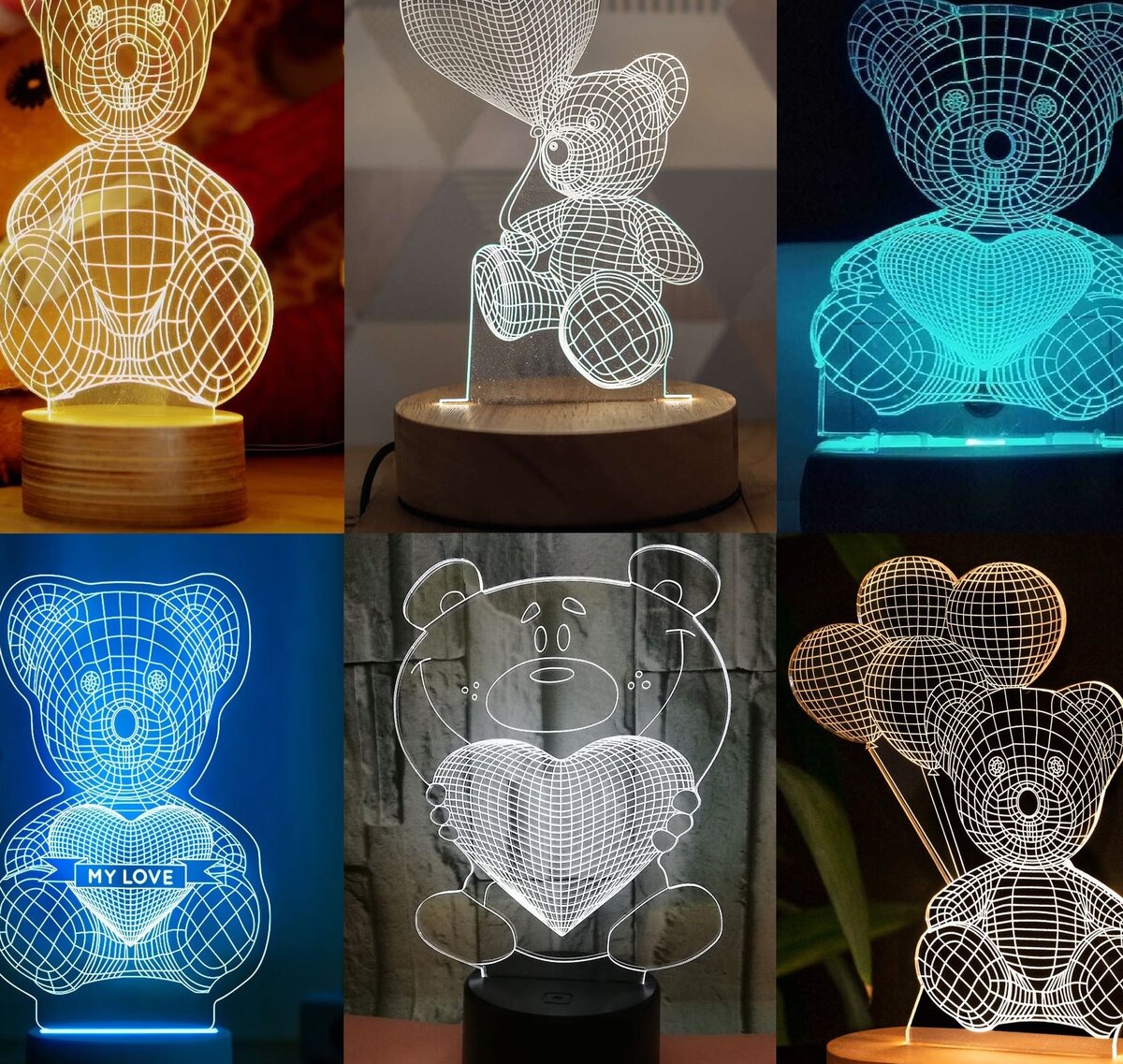 Intra απο ξύλο plywood 3mm-4mm πάχος – και Engraved Teddy Bear 3D Illusion Lamp Collection 40x45 cm INTRAVECTRY-MY544314