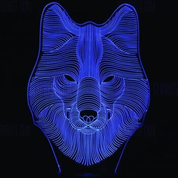 Intra απο ξύλο plywood 3mm-4mm πάχος – Λαμπτήρας Ψευδαίσθησης Τρισδιάστατου Ολόγραμματος Προσώπου Λύκου χαραγμένο με λέιζερ 30x35 cm INTRAVECTRY-MY544322 - Image 1