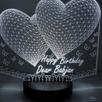 Intra απο ξύλο plywood 3mm-4mm πάχος – Ακρυλικό 3D Λαμπτήρα Ψευδαίσθησης Προσωποποιημένο με χαραγμένο λέιζερ 2 καρδιών 15x20 cm INTRAVECTRY-MY544955 - Image 1