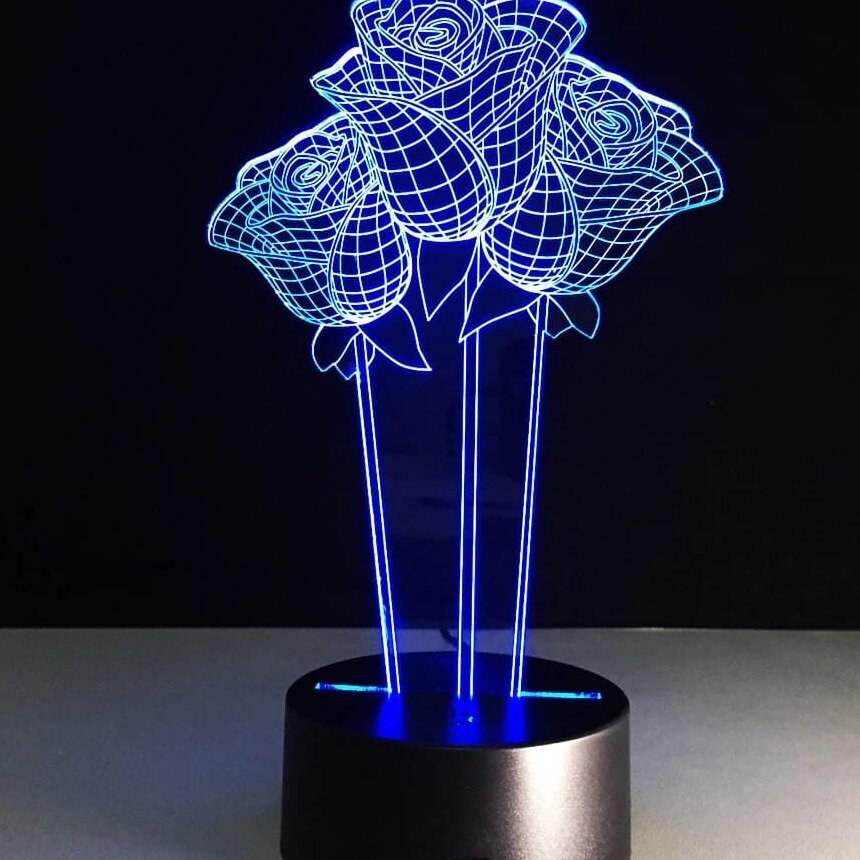 Intra απο ξύλο plywood 3mm-4mm πάχος – Χαλαμένο με λέιζερ 3 τριαντάφυλλα 3D Οπτική Ψευδαίσθηση LED Νυχτερινό Φως 20x25 cm INTRAVECTRY-MY556475