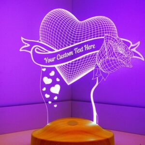 Intra απο ξύλο plywood 3mm-4mm πάχος – Χαραγμένη με λέιζερ Καρδιά με Τριαντάφυλλο Προσαρμοσμένο 3D Λαμπτήρα Ψευδαίσθησης 20x25 cm INTRAVECTRY-MY556476