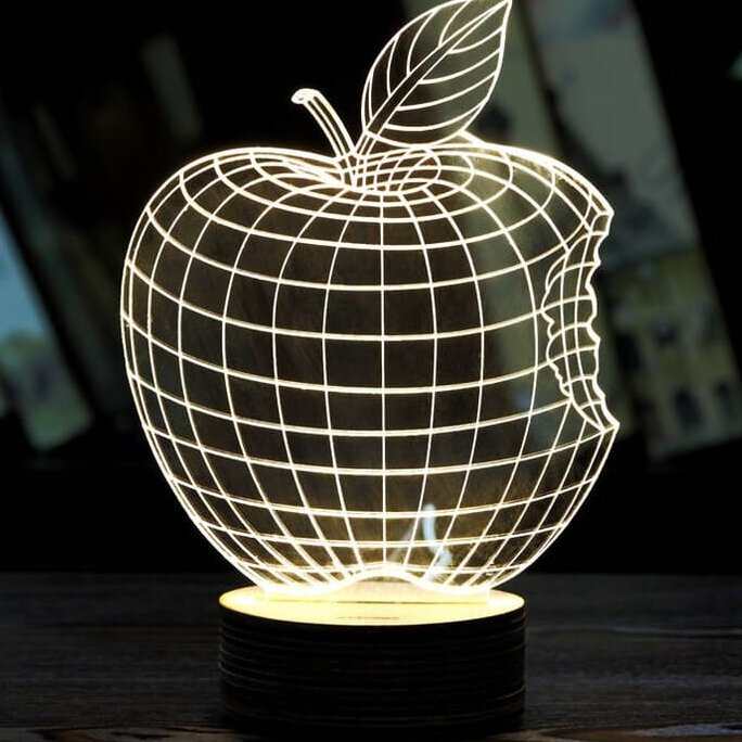 Intra απο ξύλο plywood 3mm-4mm πάχος – Λαμπτήρας νυκτός 3D Optical Illusion Apple χαραγμένος με λέιζερ 20x20 cm INTRAVECTRY-MY544335
