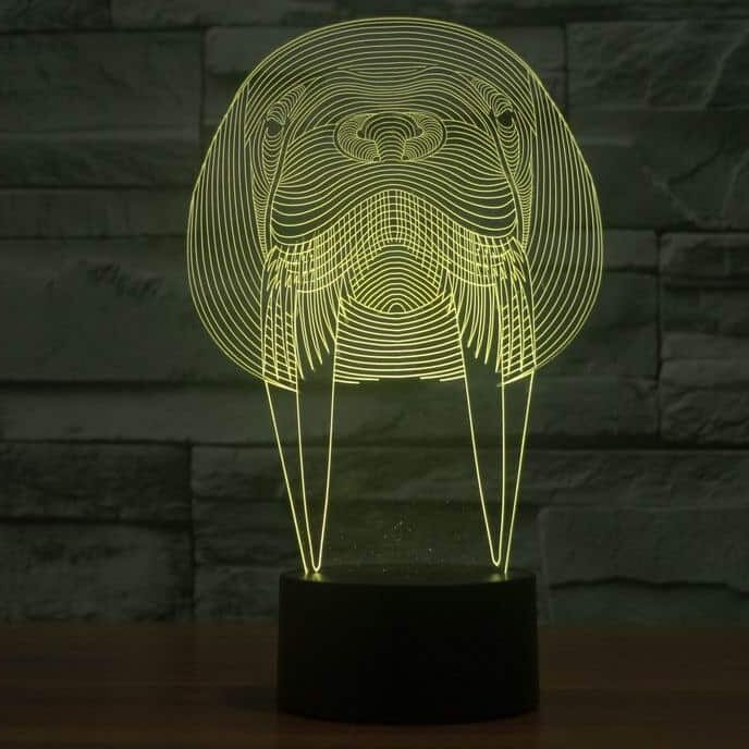 Intra απο ξύλο plywood 3mm-4mm πάχος – ξύλο χαρακτικής λέιζερ με λάμπα LED Animal Walrus 3D Illusion 12x15 cm INTRAVECTRY-MY544970