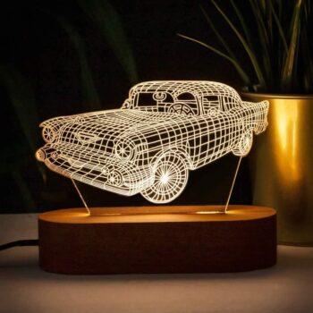 Intra απο ξύλο plywood 3mm-4mm πάχος – ξύλο χαρακτικής λέιζερ Chevy 57 Chevrolet Classic Car 3D Illusion Lamp 40x40 cm INTRAVECTRY-MY544972 - Image 1