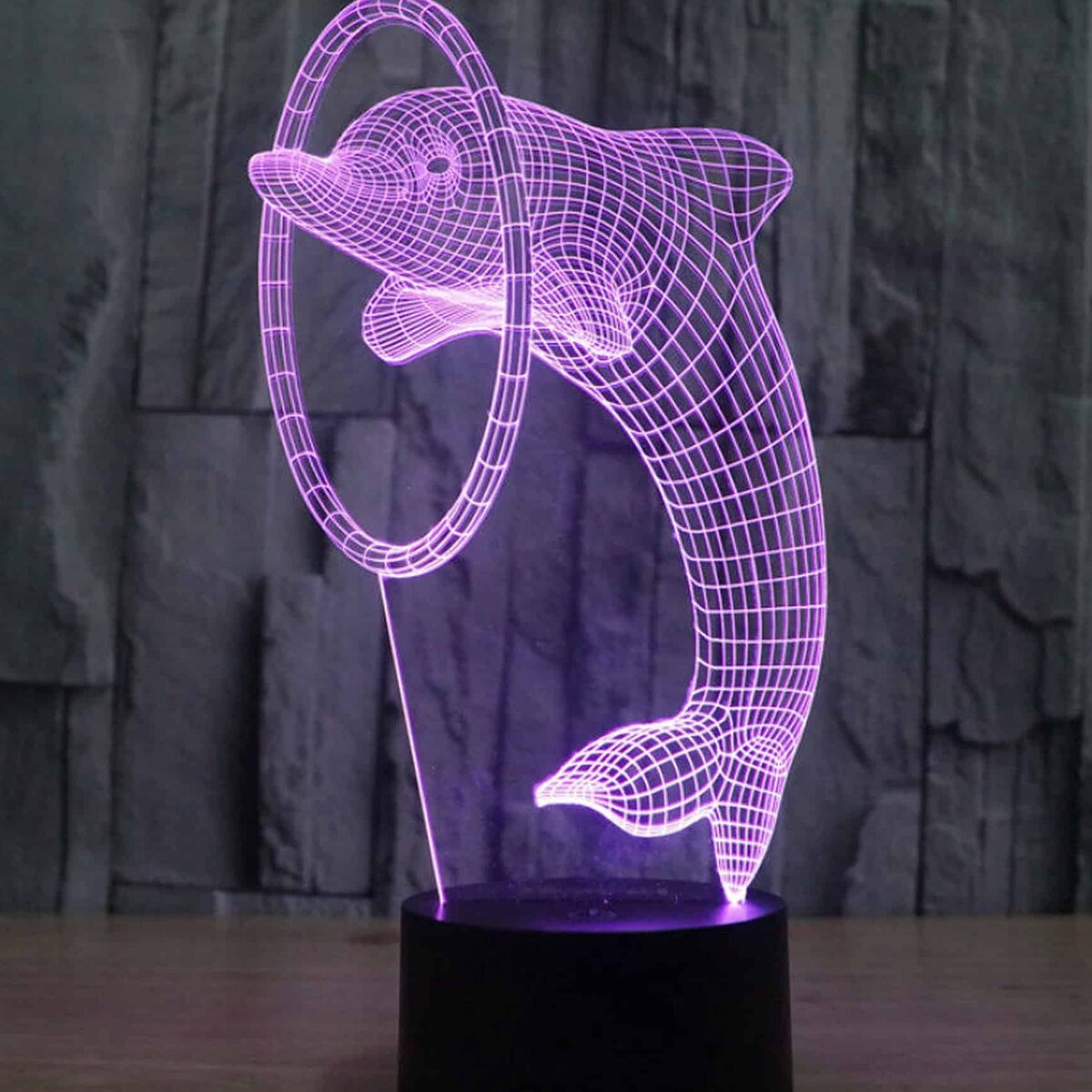 Intra απο ξύλο plywood 3mm-4mm πάχος – ξύλο χαρακτικής με λέιζερ Dolphin With Ring 3D Illusion Lamp 30x35 cm INTRAVECTRY-MY544346