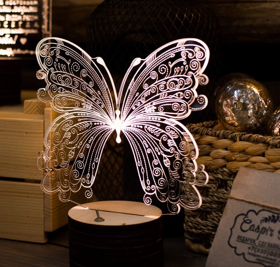 Intra απο ξύλο plywood 3mm-4mm πάχος – ξύλο χαρακτικής με λέιζερ 3D ακρυλικό φωτιστικό LED πεταλούδα 40x45 cm INTRAVECTRY-MY544353