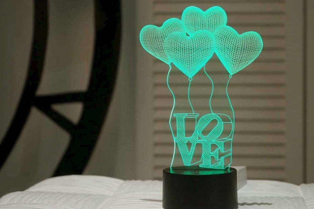 Intra απο ξύλο plywood 3mm-4mm πάχος – ξύλο χαρακτικής λέιζερ 3D Romantic Love Heart με ακρυλικό φωτιστικό LED 10x10 cm INTRAVECTRY-MY556959