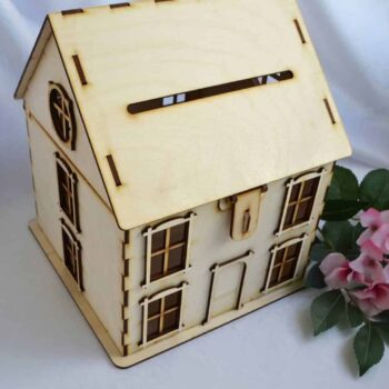 Intra απο ξύλο plywood 3mm-4mm πάχος – Κουτί χρημάτων σε σχήμα σπιτιού από κόντρα πλακέ 12x15 cm INTRAVECTRY-MY544801 - Image 1