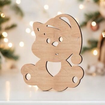 Intra απο ξύλο plywood 3mm-4mm πάχος – Teddy Bear Χριστουγεννιάτικο στολίδι 12x15 cm INTRAVECTRY-MY560126 - Image 1