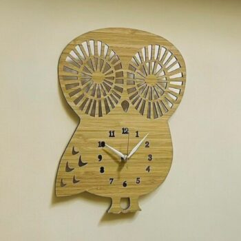 Intra απο ξύλο plywood 3mm-4mm πάχος – Ξύλινο ρολόι τοίχου κουκουβάγια 50x60 cm INTRAVECTRY-MY560139 - Image 1