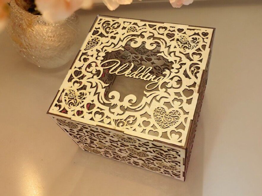 Intra απο ξύλο plywood 3mm-4mm πάχος – Κουτί για κάρτες γάμου με σχέδιο καρδιάς 40x45 cm INTRAVECTRY-MY560147