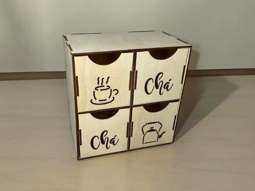 Intra απο ξύλο plywood 3mm-4mm πάχος – Ξύλινο κουτί τσαγιού τεσσάρων συρταριών 40x40 cm INTRAVECTRY-MY560355