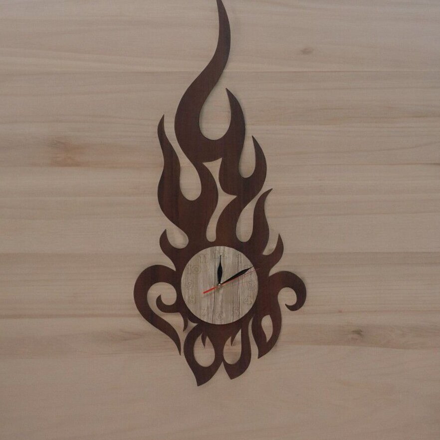Intra απο ξύλο plywood 3mm-4mm πάχος – Ξύλινο ρολόι τοίχου Fire Flame 20x20 cm INTRAVECTRY-MY557110
