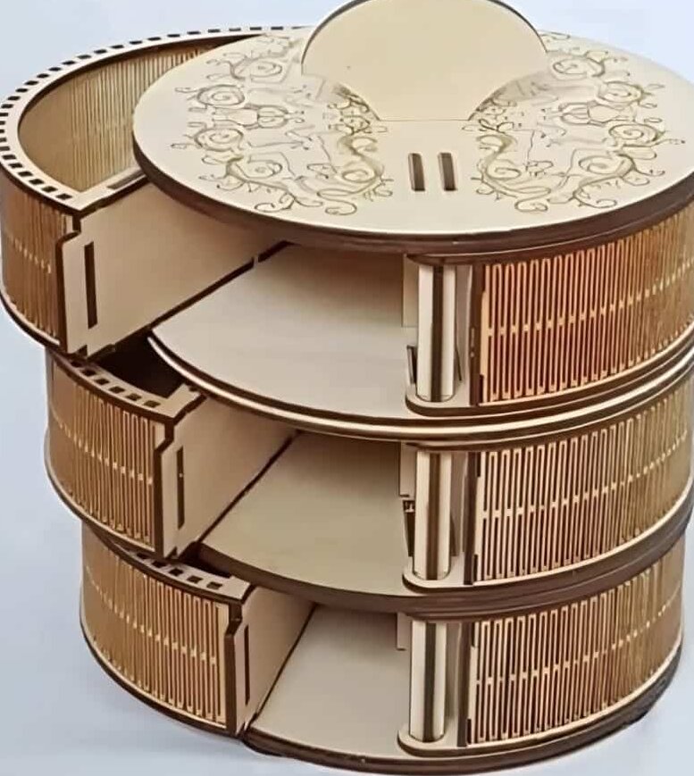 Intra απο ξύλο plywood 3mm-4mm πάχος – Κουτί κοσμημάτων σε κύκλο τριών στρωμάτων με λίμα 3 χιλιοστών έξι τμημάτων 40x40 cm INTRAVECTRY-MY546235