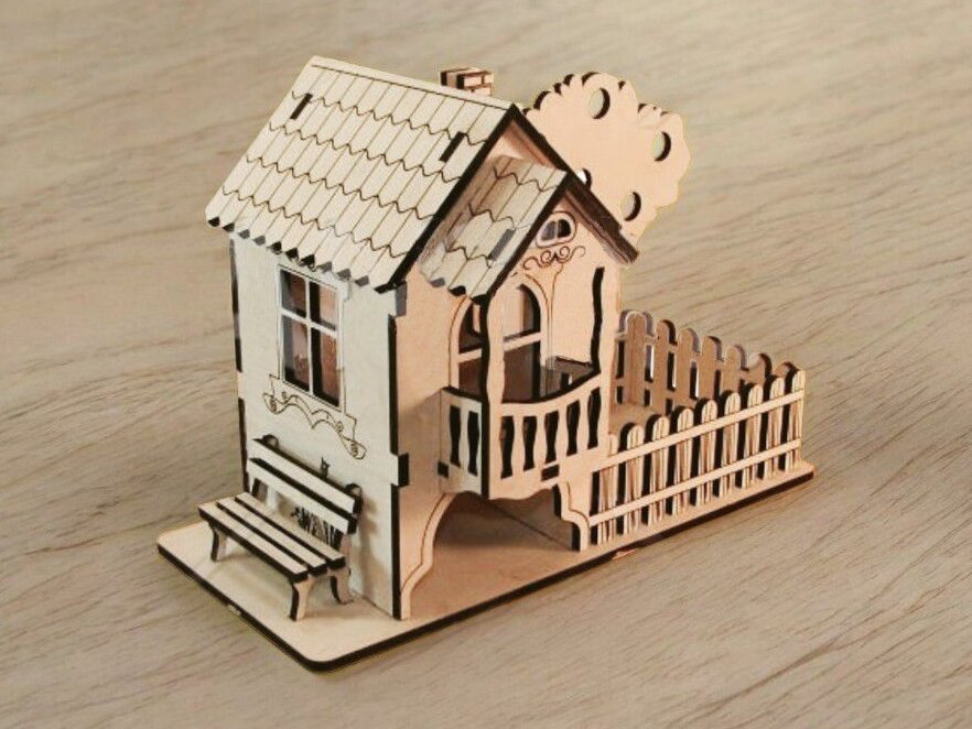 Intra απο ξύλο plywood 3mm-4mm πάχος – Τσαγιού με μπολ καραμέλας 12x15 cm INTRAVECTRY-MY560343