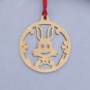 Intra απο ξύλο plywood 3mm-4mm πάχος – Χαριτωμένο λαγουδάκι Χριστουγεννιάτικο στολίδι με μπάλα 35x40 cm INTRAVECTRY-MY548926 - Image 2