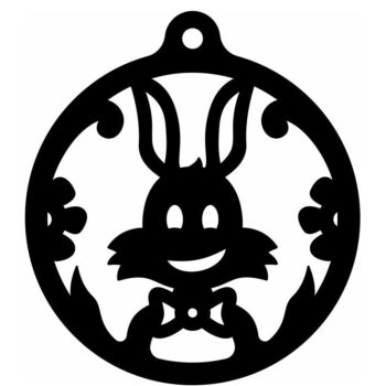 Intra απο ξύλο plywood 3mm-4mm πάχος – Χαριτωμένο λαγουδάκι Χριστουγεννιάτικο στολίδι με μπάλα 35x40 cm INTRAVECTRY-MY548926 - Image 3