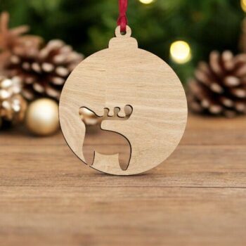 Intra απο ξύλο plywood 3mm-4mm πάχος – Χριστουγεννιάτικη μπάλα άλκες στολίδι 15x20 cm INTRAVECTRY-MY549932 - Image 1