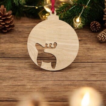 Intra απο ξύλο plywood 3mm-4mm πάχος – Χριστουγεννιάτικη μπάλα άλκες στολίδι 15x20 cm INTRAVECTRY-MY549932 - Image 2