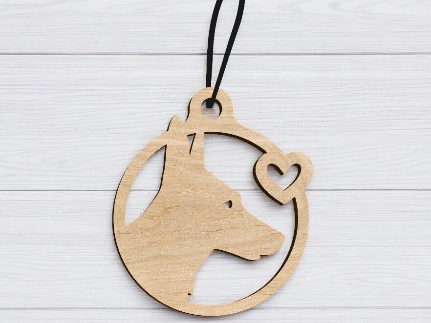 Intra απο ξύλο plywood 3mm-4mm πάχος – Χριστουγεννιάτικο στολίδι Doberman 35x40 cm INTRAVECTRY-MY551757