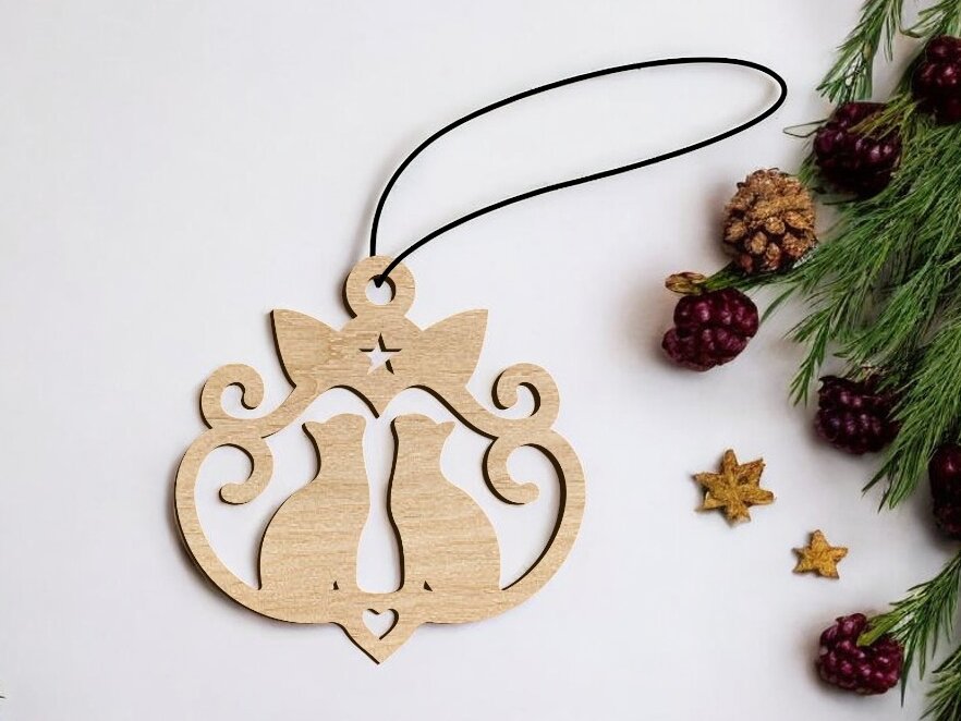 Intra απο ξύλο plywood 3mm-4mm πάχος – Χριστουγεννιάτικο στολίδι για ζευγάρι γάτα 25x30 cm INTRAVECTRY-MY553444